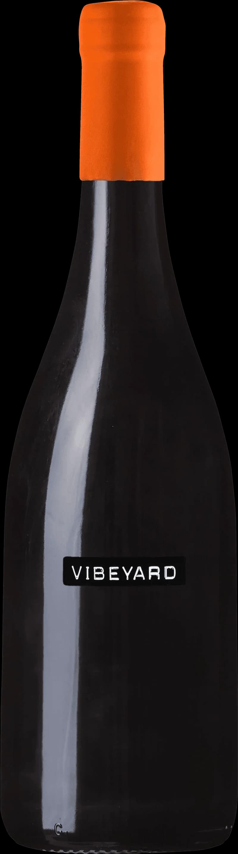 Flaska av vitt vin från Vibeyard på en ljus bakgrund.