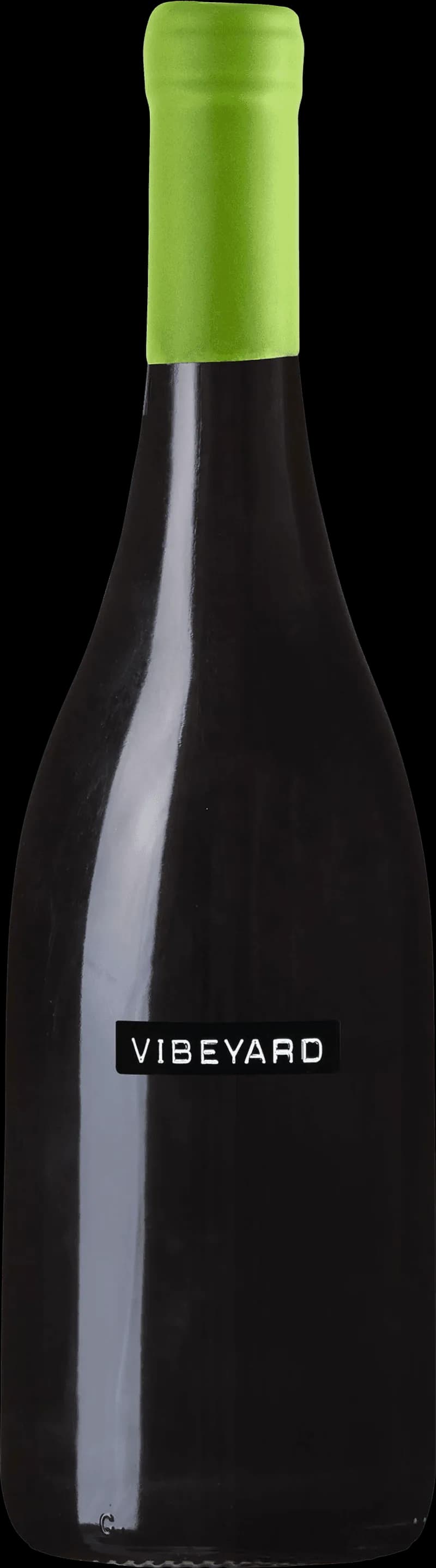 Flaska med vitt vin från Vibeyard på en ljus bakgrund.