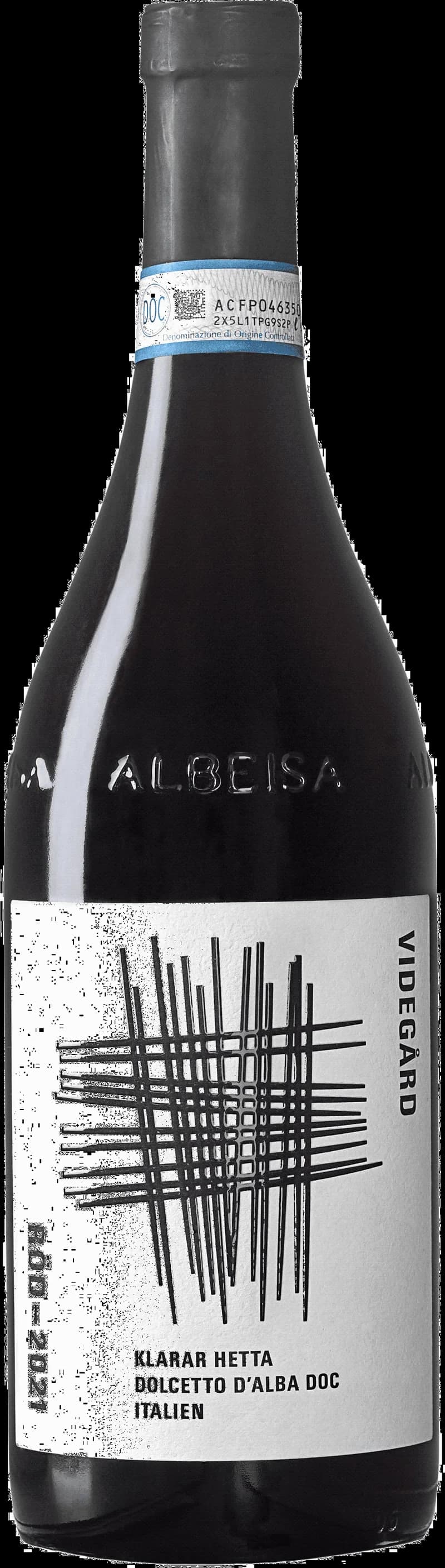 Flaska med Videgård rött vin mot neutral bakgrund