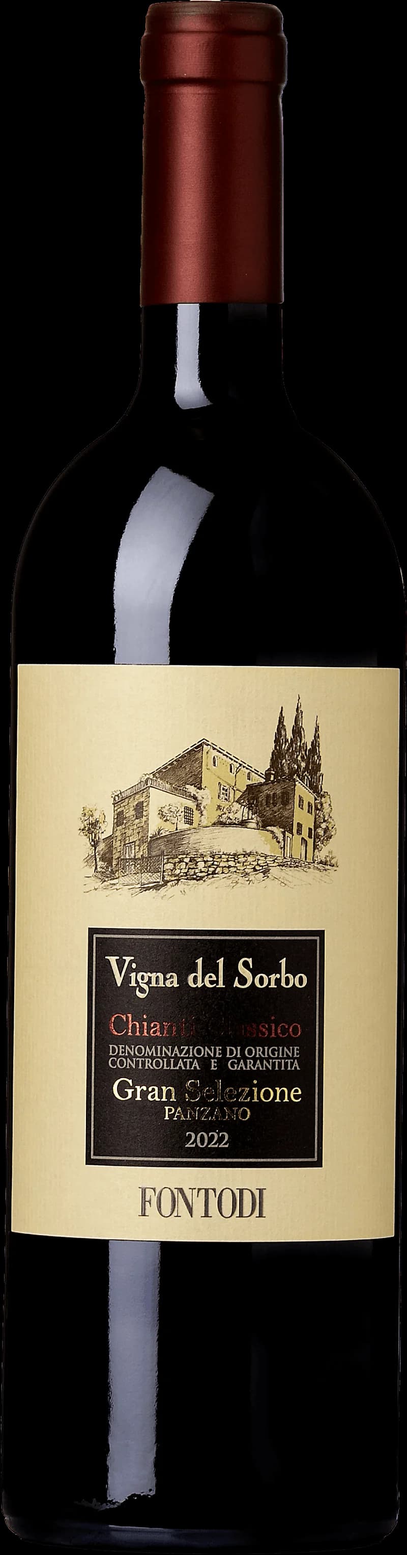 Flaska av rött vin Vigna del Sorbo från Italien