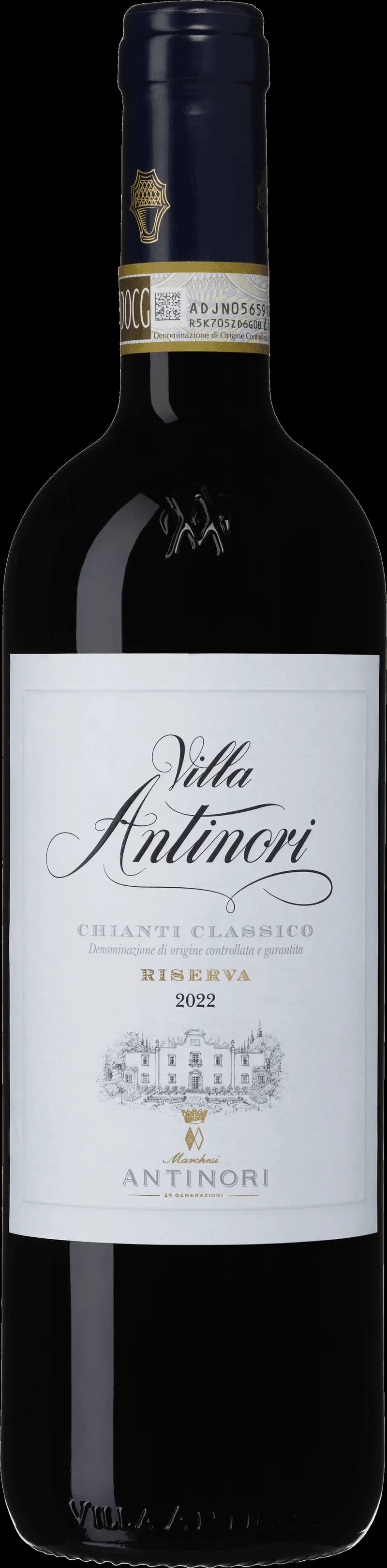 Flaska Villa Antinori Chianti Classico Riserva rött vin mot ljus bakgrund