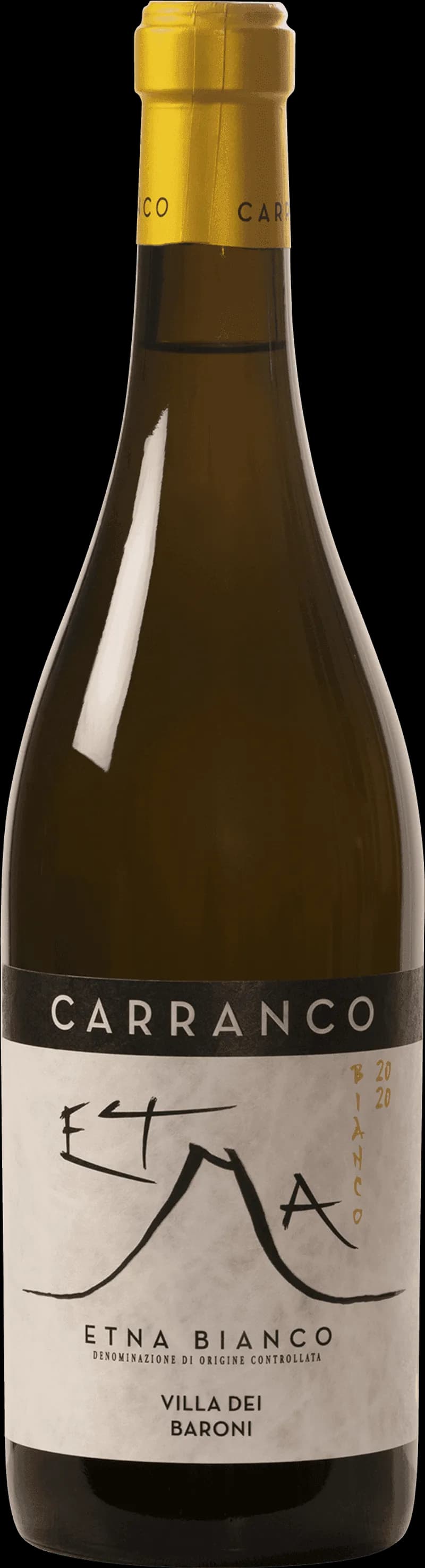 Flaska av Villa dei Baroni vitt vin mot en neutral bakgrund.