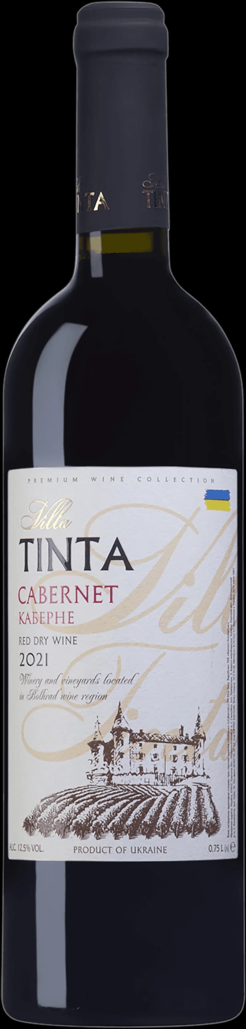 Flaska av rött vin Villa Tinta på en bordsservering.