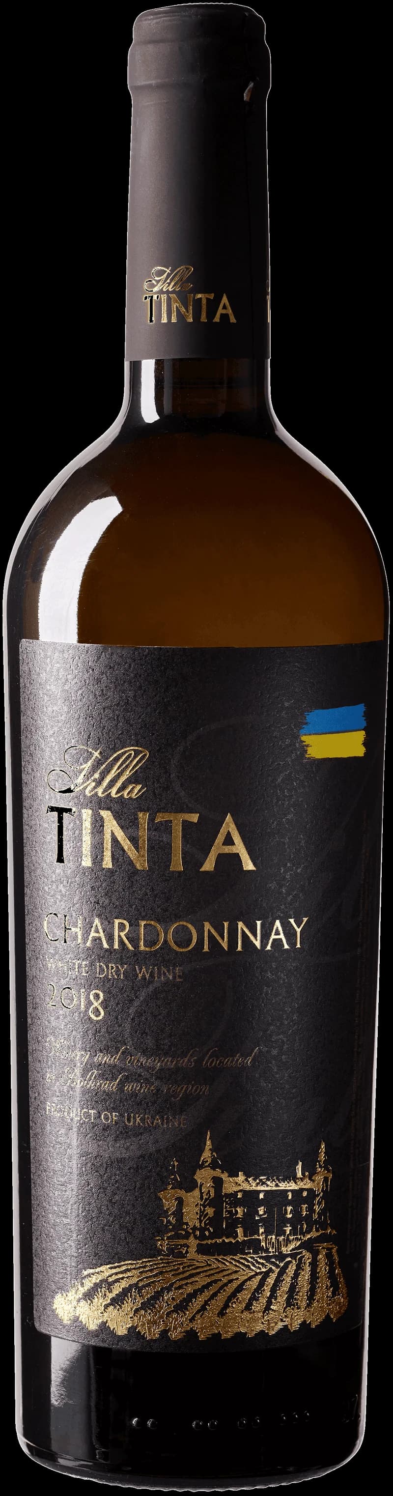 Flaska och glas med vitt vin från Villa Tinta.