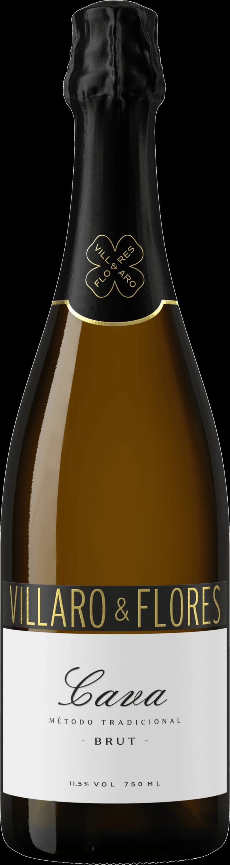 Flaska av Villaro Flores mousserande vin mot en neutral bakgrund.