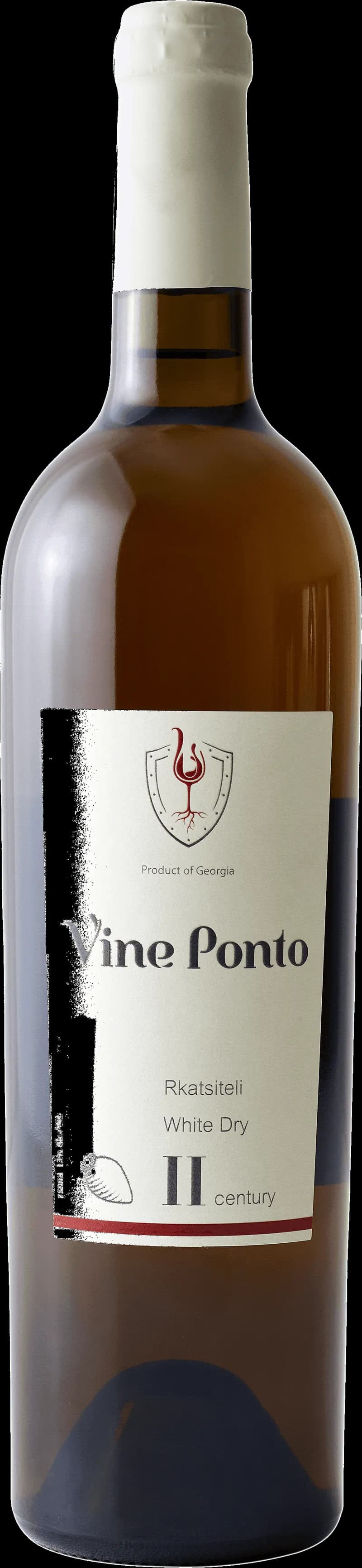 Flaska av Vine Ponte vitt vin på ett bord med glas i bakgrunden.