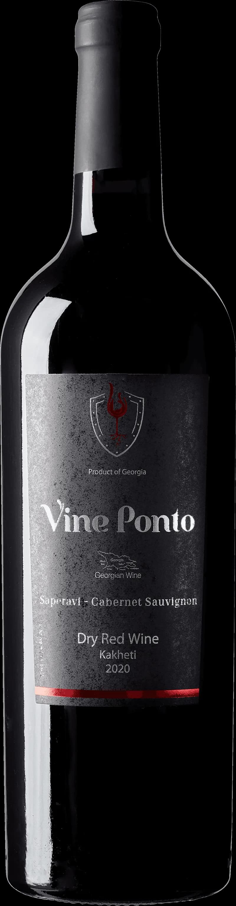 Flaska av Vine Ponto rött vin på vit bakgrund.