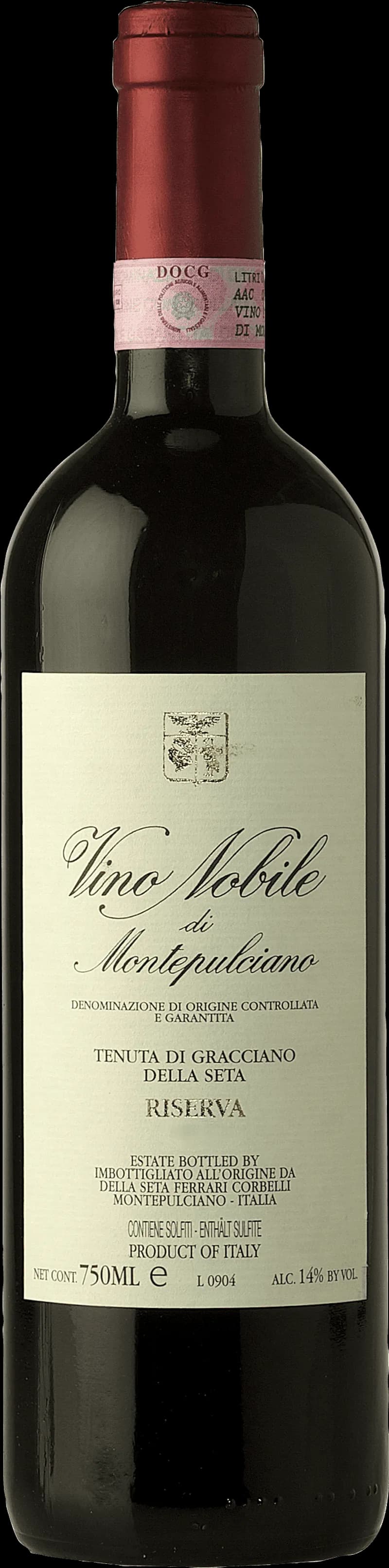 Flaska Vino Nobile di Montepulciano rött vin mot neutral bakgrund