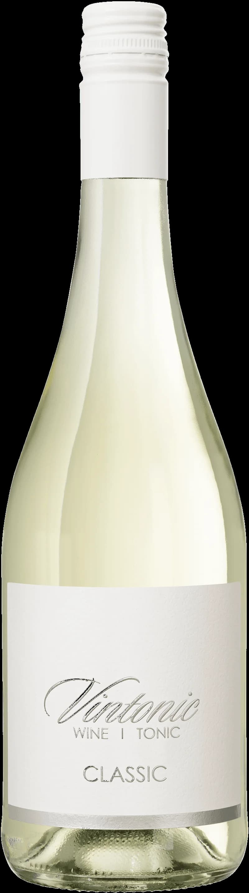 Flaskor med Vintonic smaksatt vin och fruktvin på en vit bakgrund.