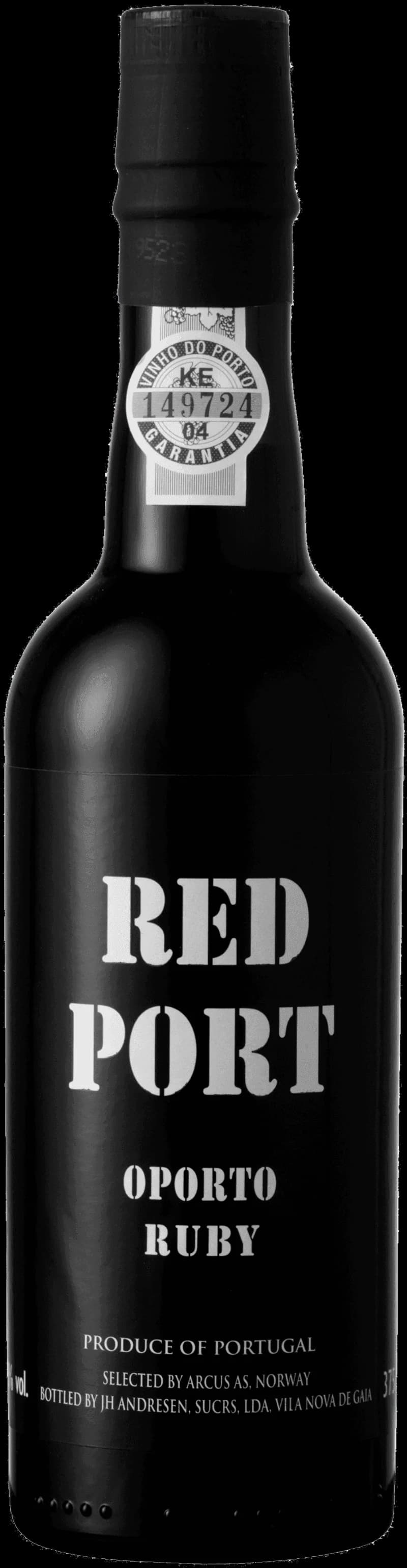 Flaska av Vintry's Red Port starkvin på vit bakgrund.