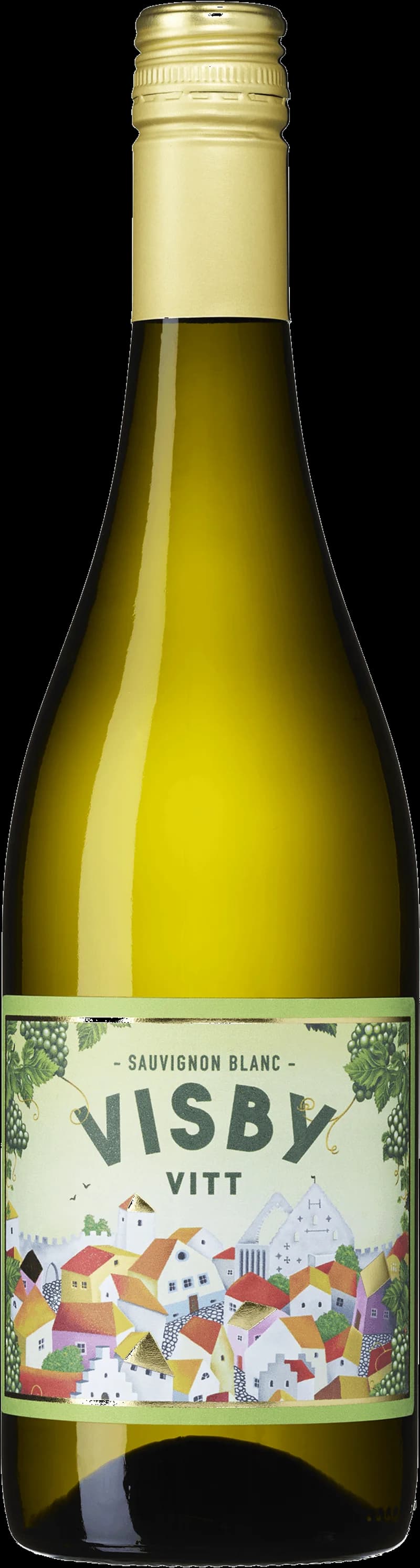 Flaska med vitt vin från Visby