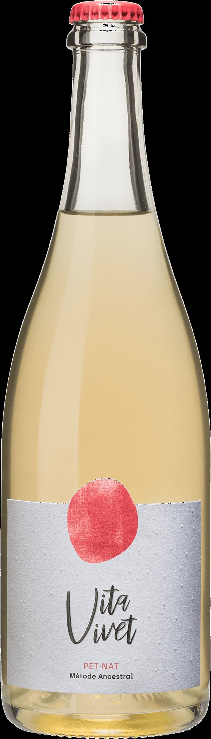 Flaska av Vita Vivet mousserande vin mot ljus bakgrund.