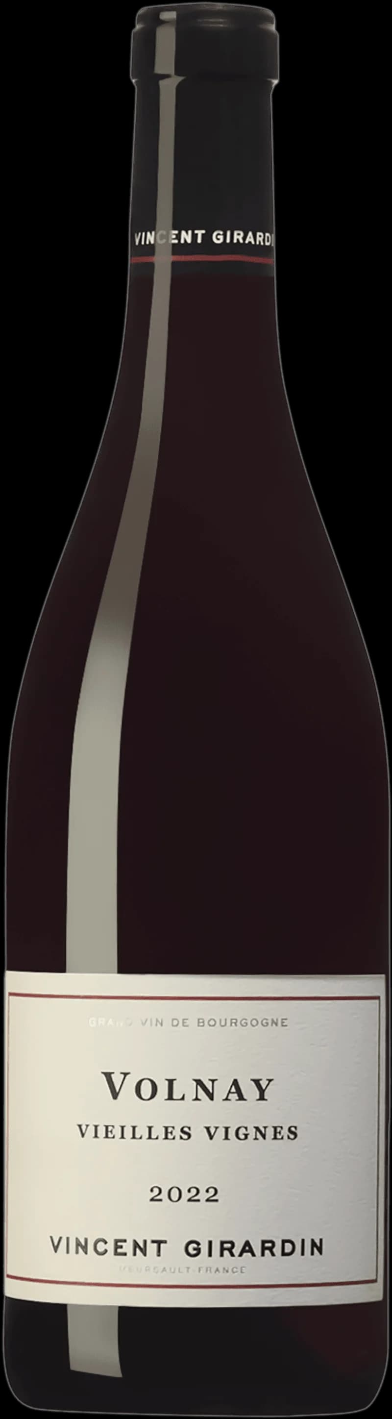 Flaska med Volnay Vieilles Vignes rött vin från Bourgogne