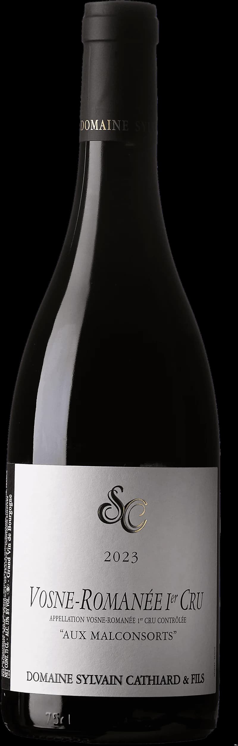 Flaska av rött vin från Vosne-Romanée Premier Cru Aux Malconsorts, Bourgogne.