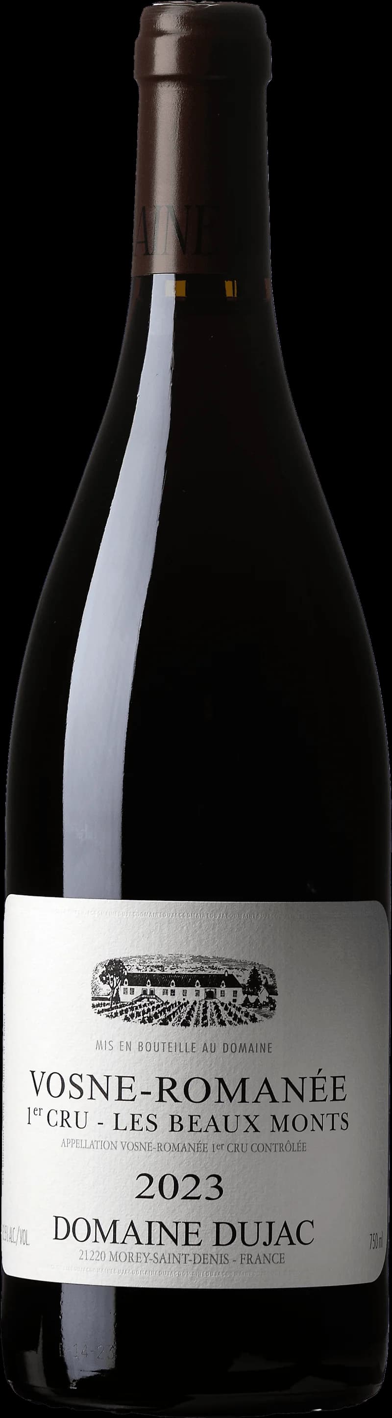 Flaska och glas med rött vin från Vosne-Romanée Premier Cru
