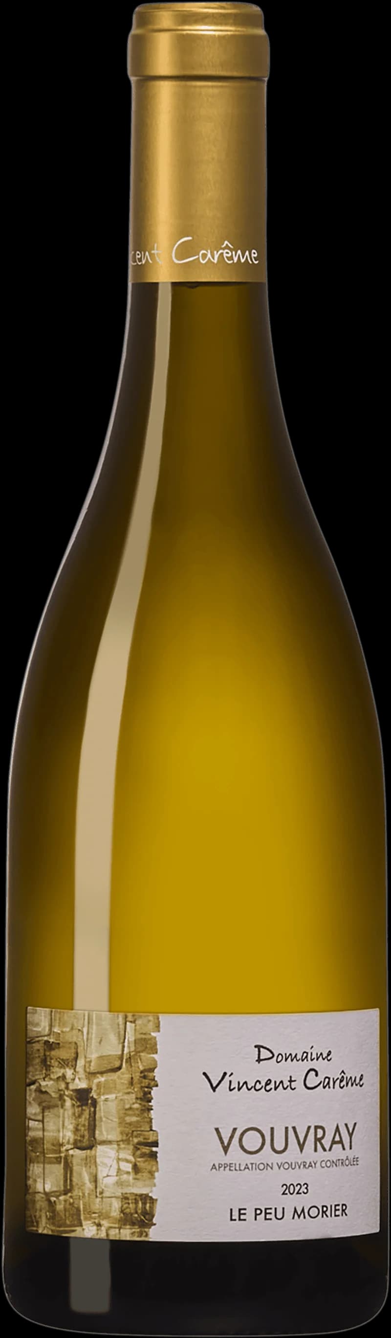 Flaska av Vouvray Le Peu Morier vitt vin från Loiredalen.