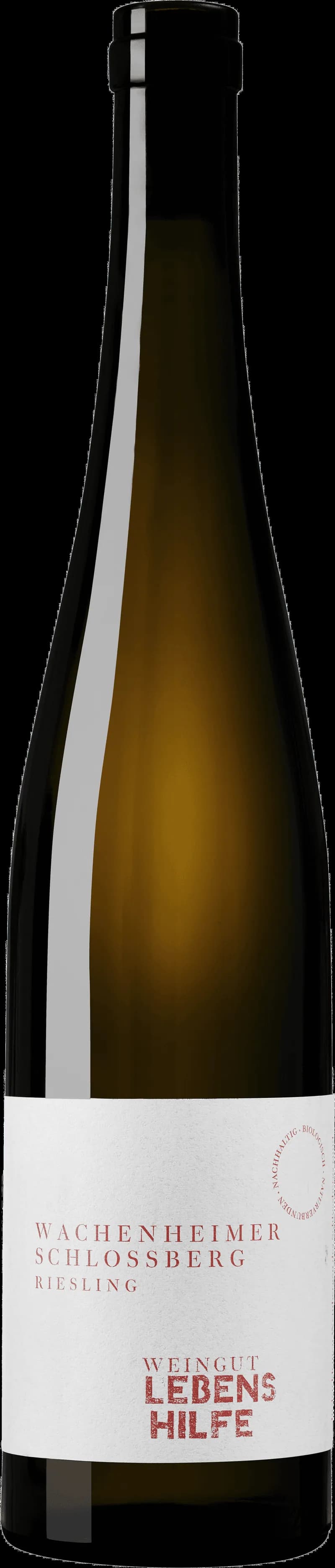 Flaska vitt vin från Wachenheimer Schlossberg på en ljus bakgrund.