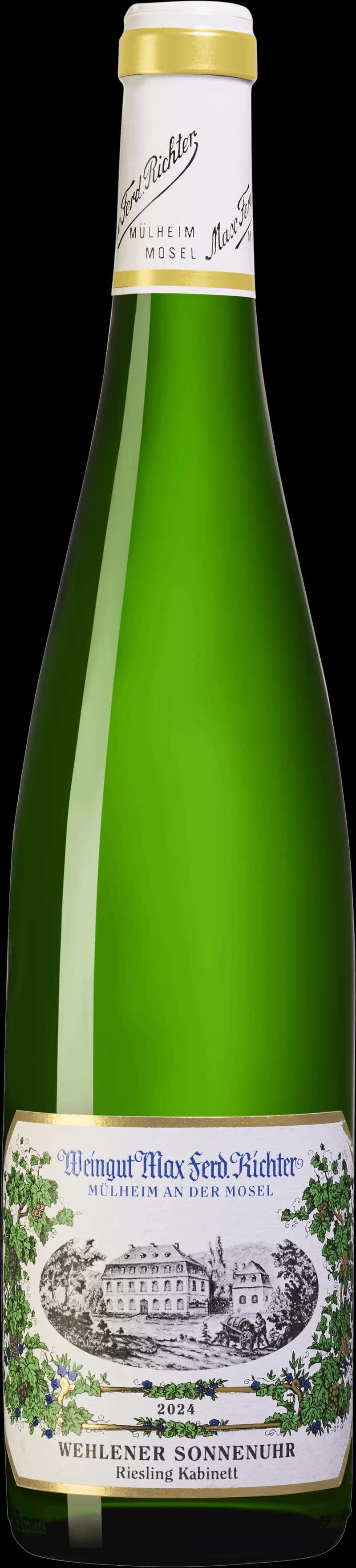 Flaska av Wehlener Sonnenuhr Riesling Kabinett vitt vin från Mosel