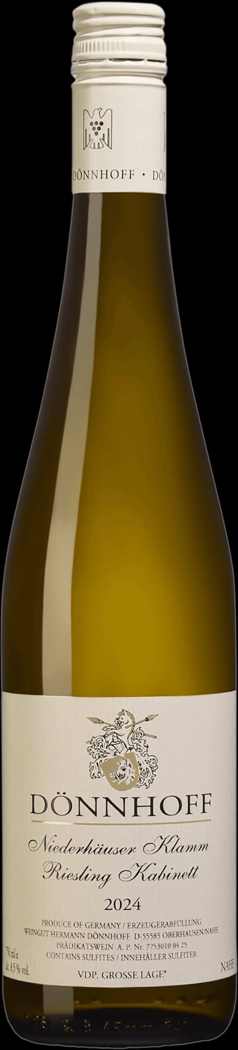 Flaska vitt vin från Weingut Dönnhoff på en ljus bakgrund.