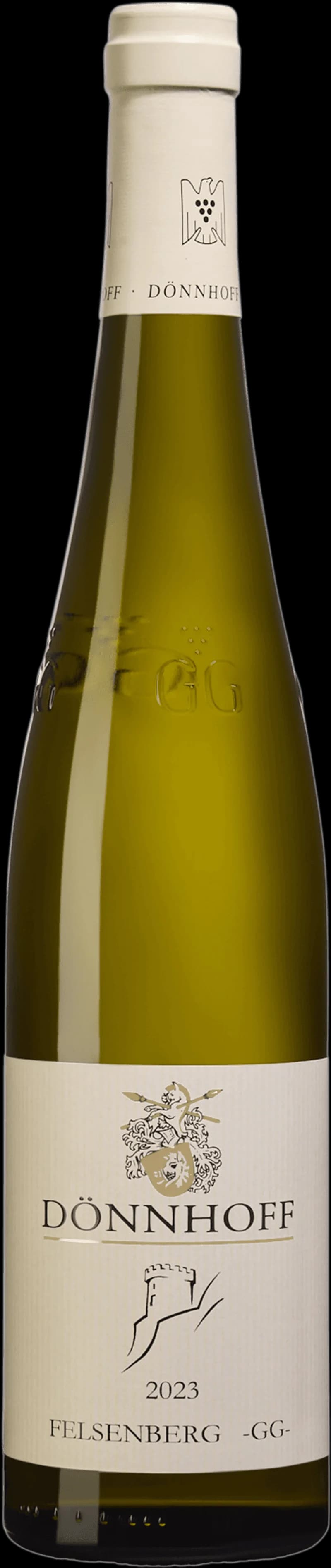 Flaska av vitt vin från Weingut Dönnhoff på en ljus bakgrund.