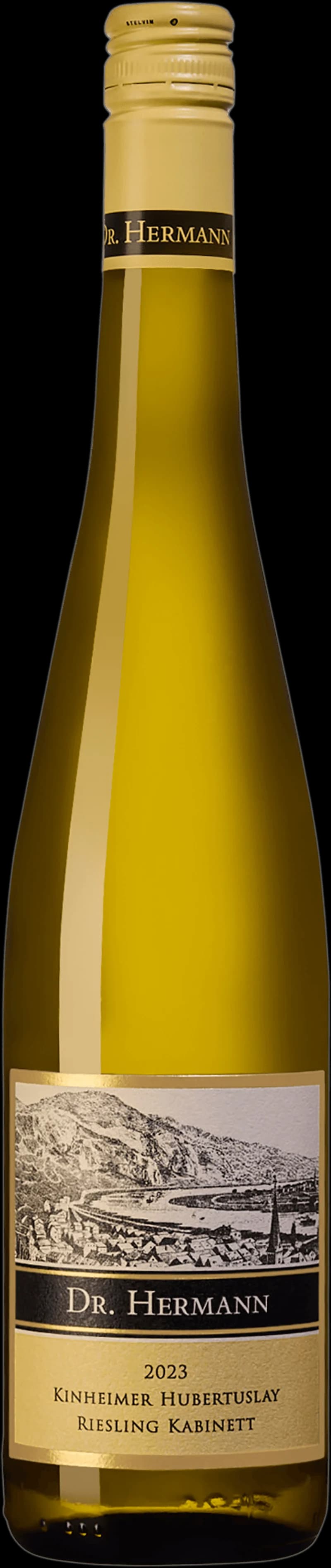 Flaska vitt vin från Weingut Dr. Hermann på en ljus bakgrund.