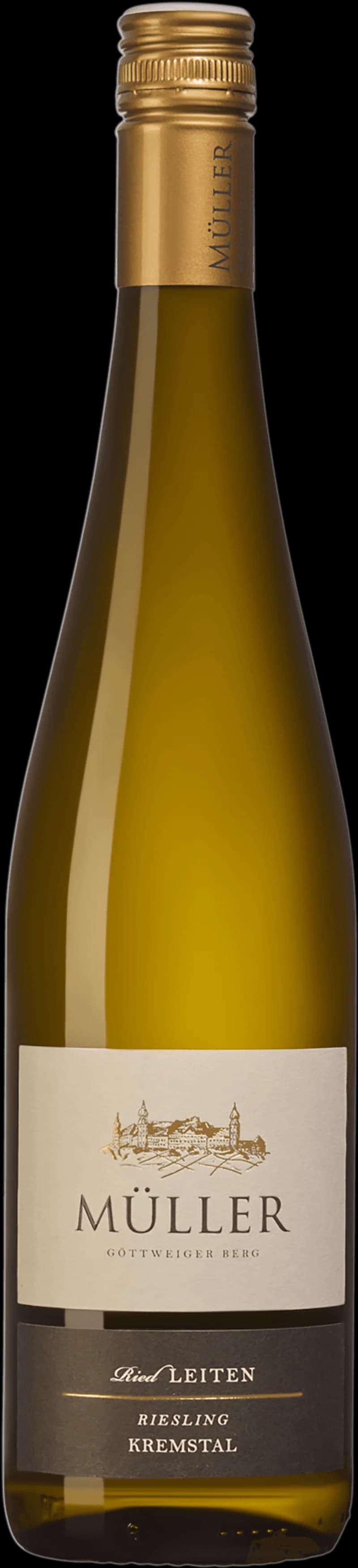 Flaska vitt vin från Weingut Müller på ett bord