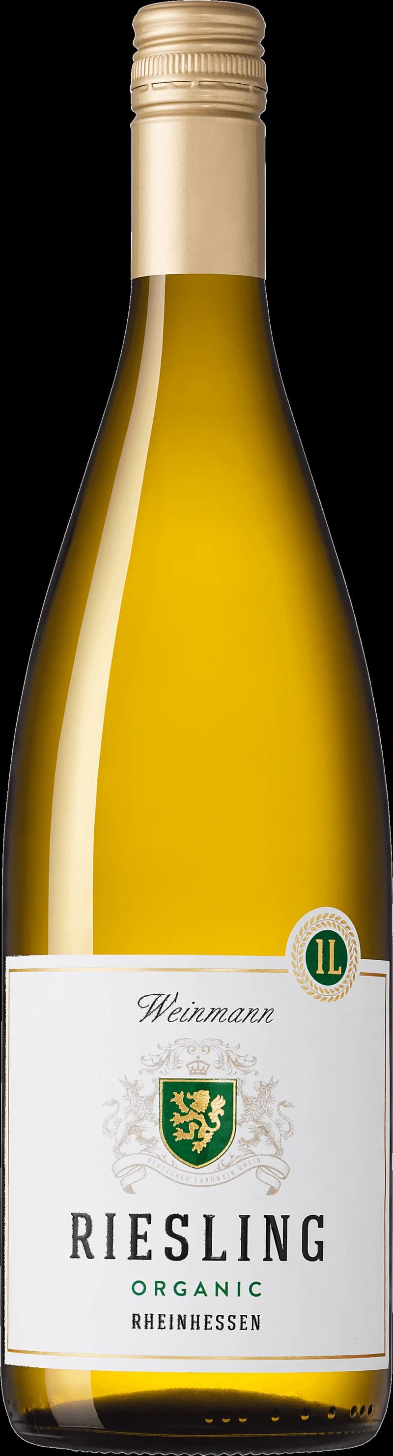 Flaska vitt vin från Weinmann på en ljus bakgrund