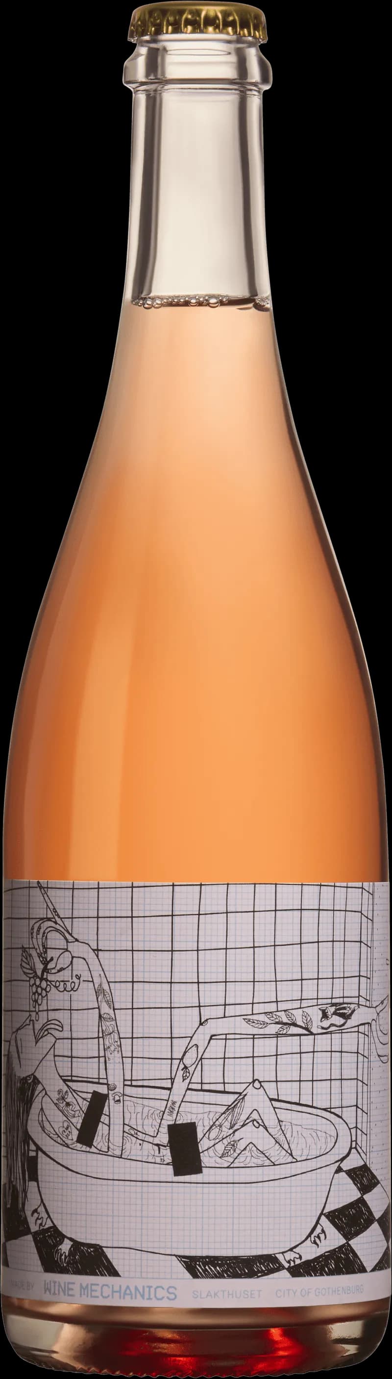 Mousserande vin från Wine Mechanics i en flaska med etikett.