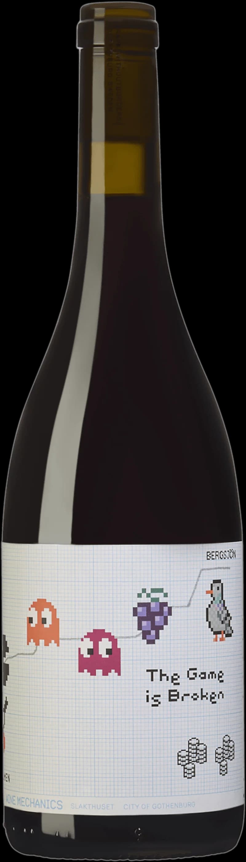 Flaska rött vin från Wine Mechanics på en mörk bakgrund.