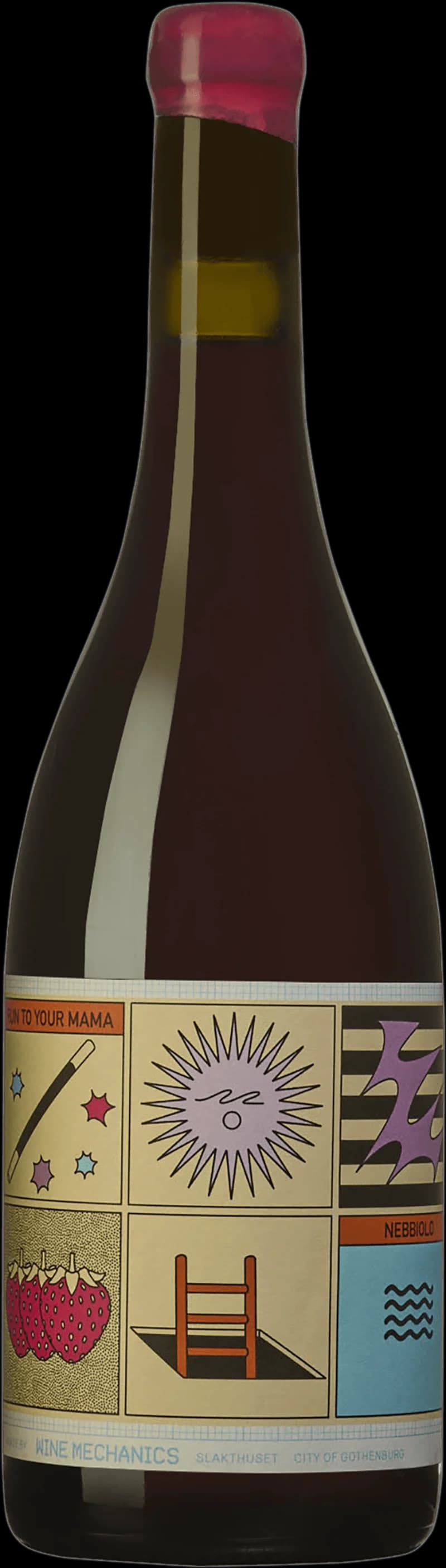 Flaska rött vin från Wine Mechanics på en bordsservering.