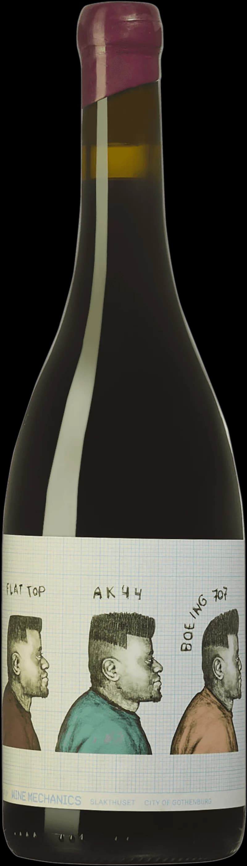 Flaska rött vin från Wine Mechanics på en bordsservering.