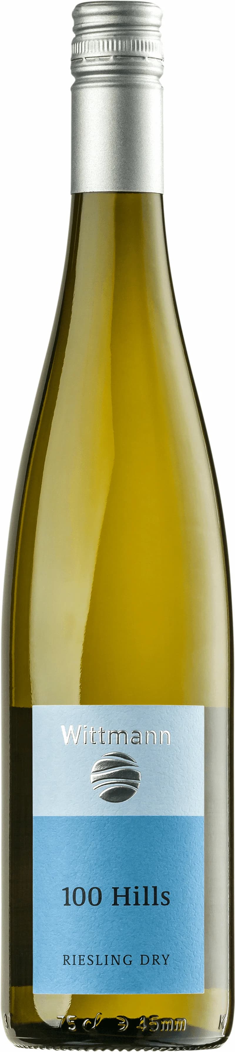 Flaska och glas med Wittmann 100 Hills vitt vin från Tyskland.
