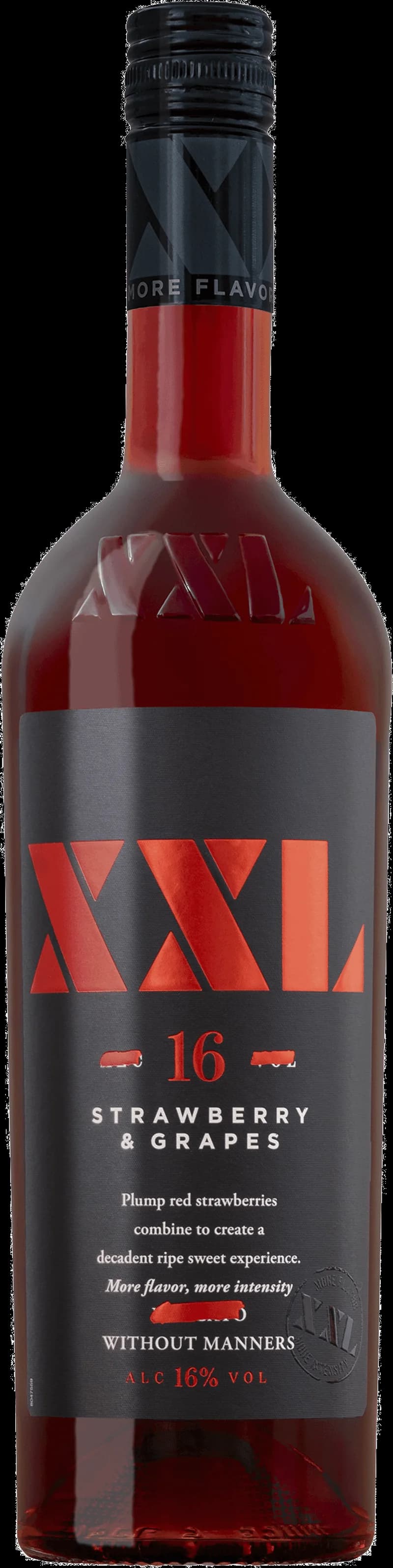 Stor flaska smaksatt vin och fruktvin på en hylla.