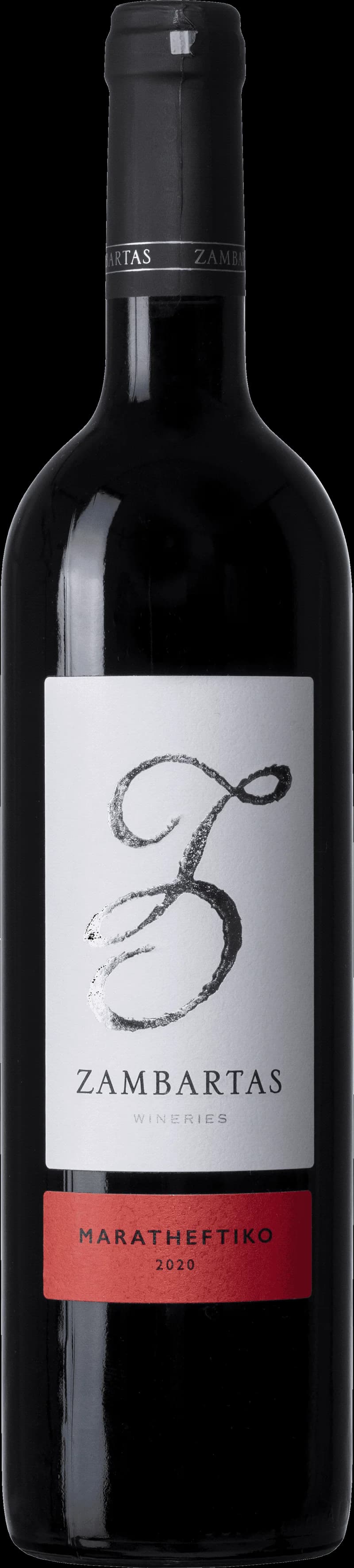 Flaska och glas med rött vin från Zambartas vingård