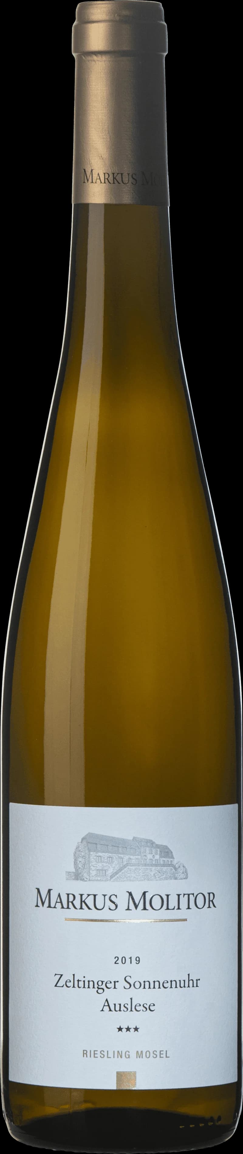 Flaska med Zeltinger Sonnenuhr Auslese vitt vin från Mosel