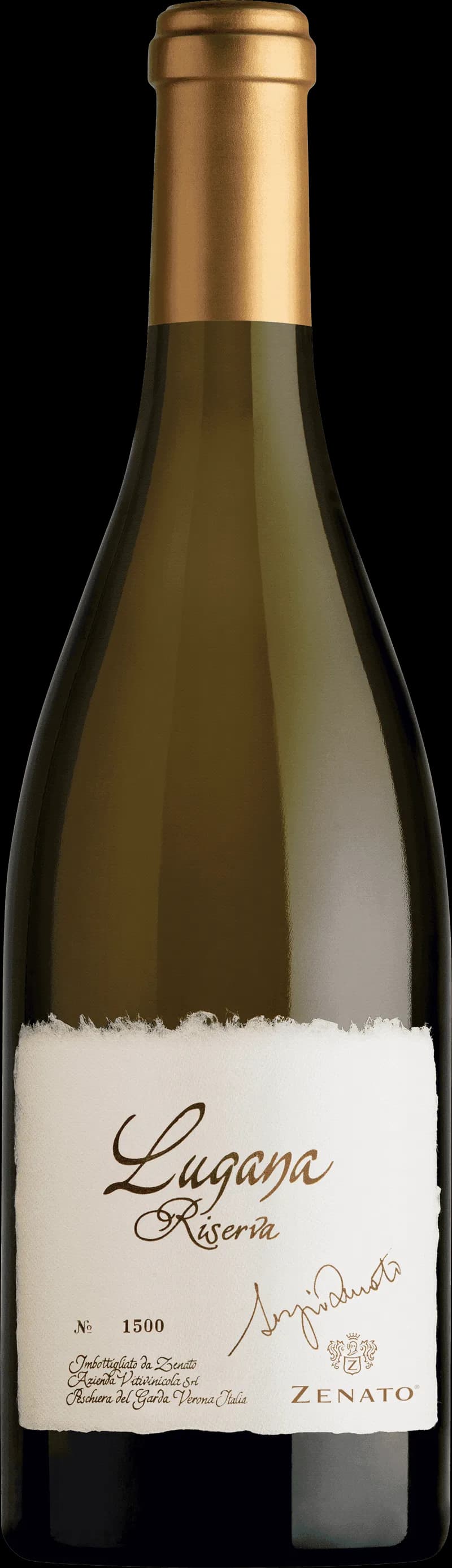 Flaska med Zenato vitt vin mot ljus bakgrund