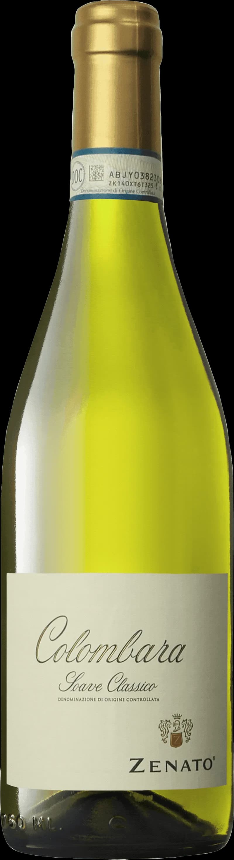 Flaska Zenato vitt vin mot ljus bakgrund