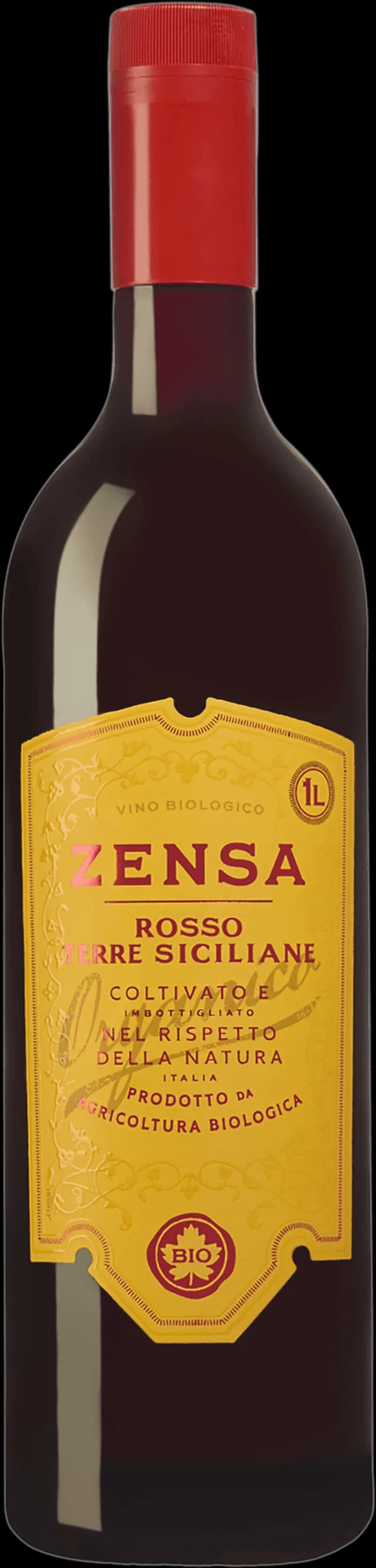 Flaska Zensa Rosso rött vin från årgång 2019 eller 2021.