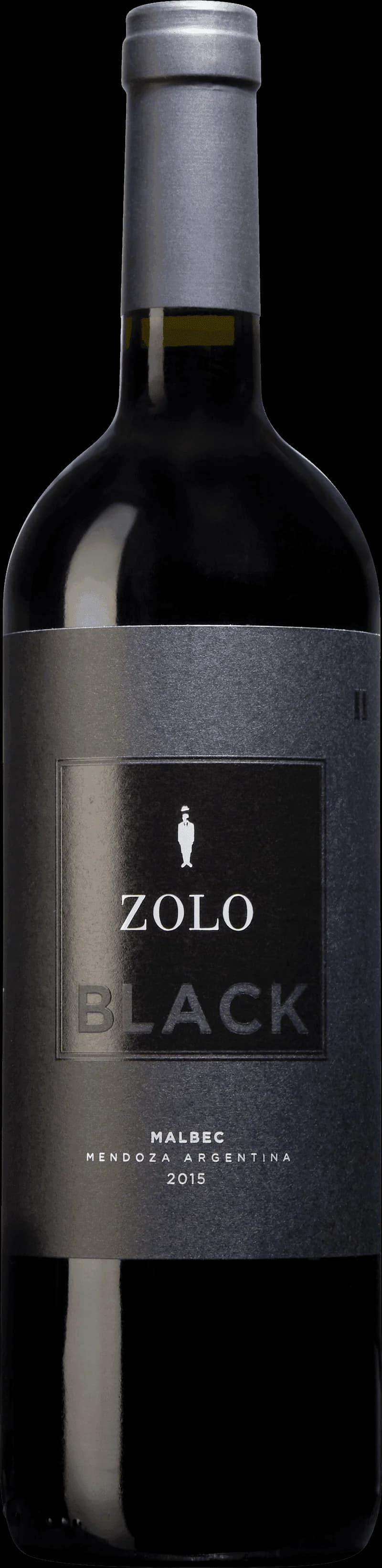 Flaska av Zolo Black rött vin mot en mörk bakgrund.