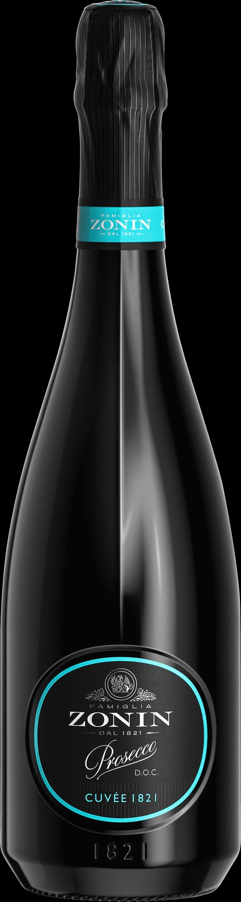 Flaska Zonin Prosecco 1821 mousserande vin mot ljus bakgrund.
