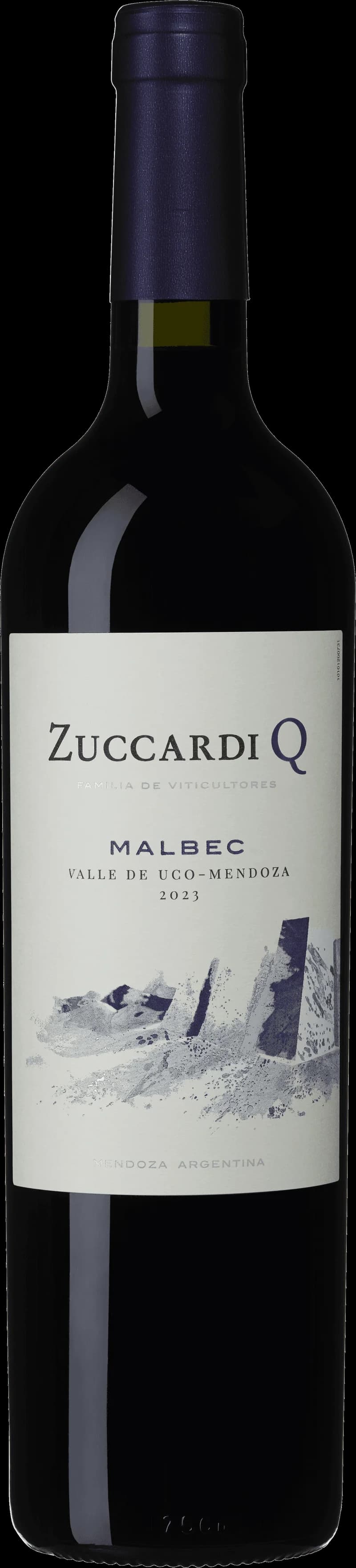 Flaska av Zuccardi Q rött vin mot neutral bakgrund
