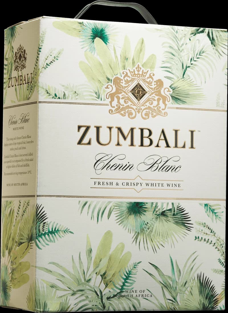 Flaska Zumbali vitt vin på vit bakgrund