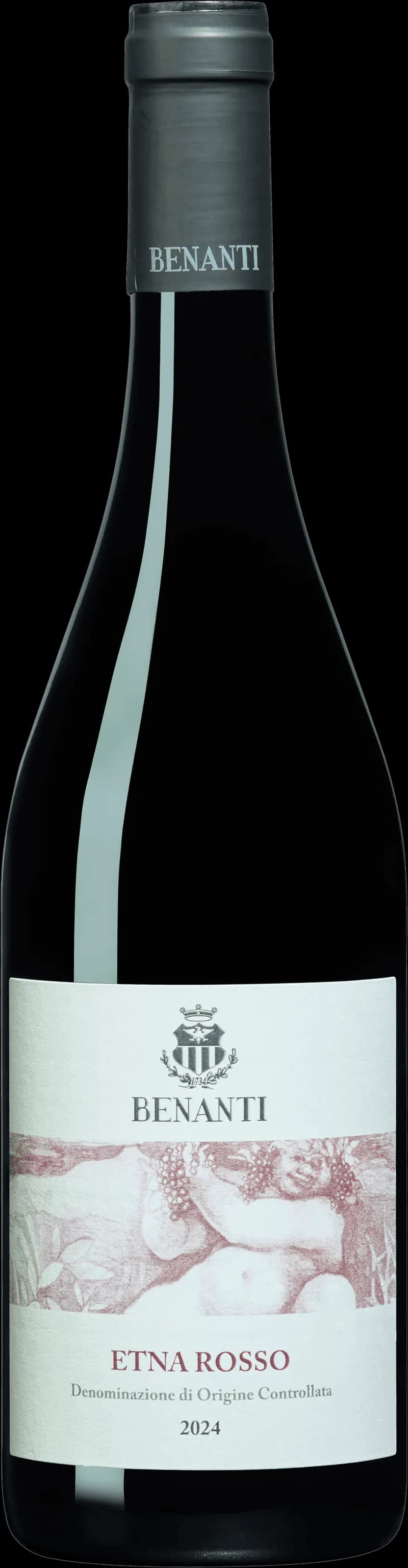 Flaska med Benanti Etna Rosso rött vin från Sicilien