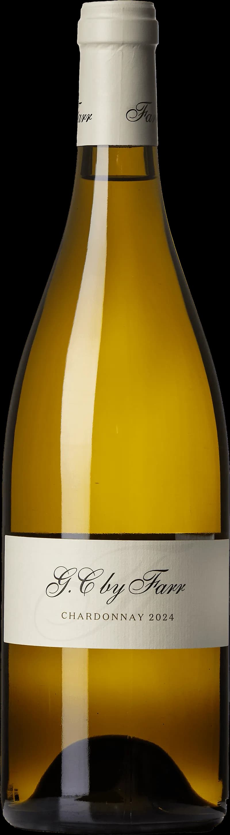Flaska och glas med vitt vin från By Farr vingård