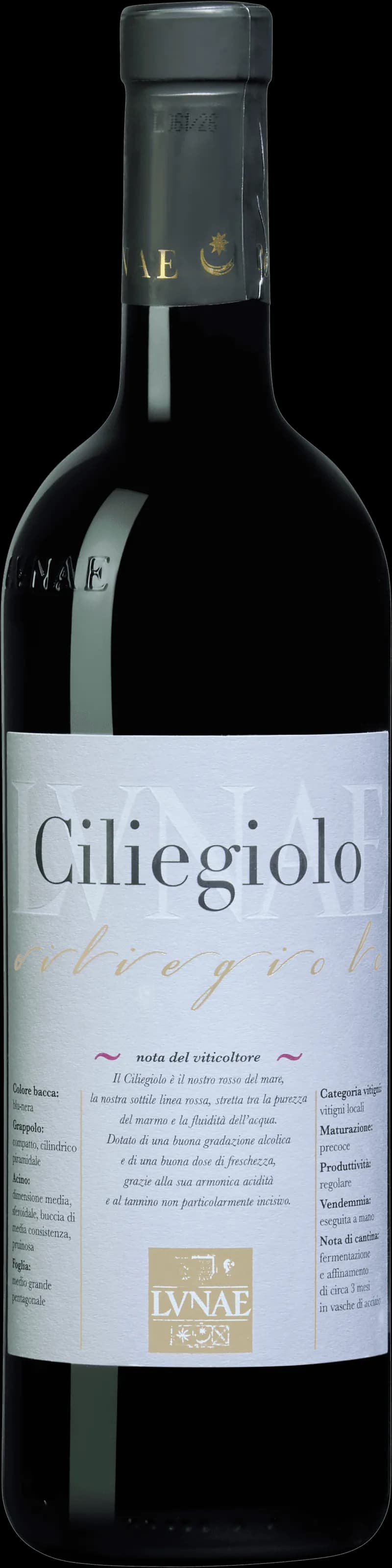 Flaska med rött vin från druvan Ciliegiolo
