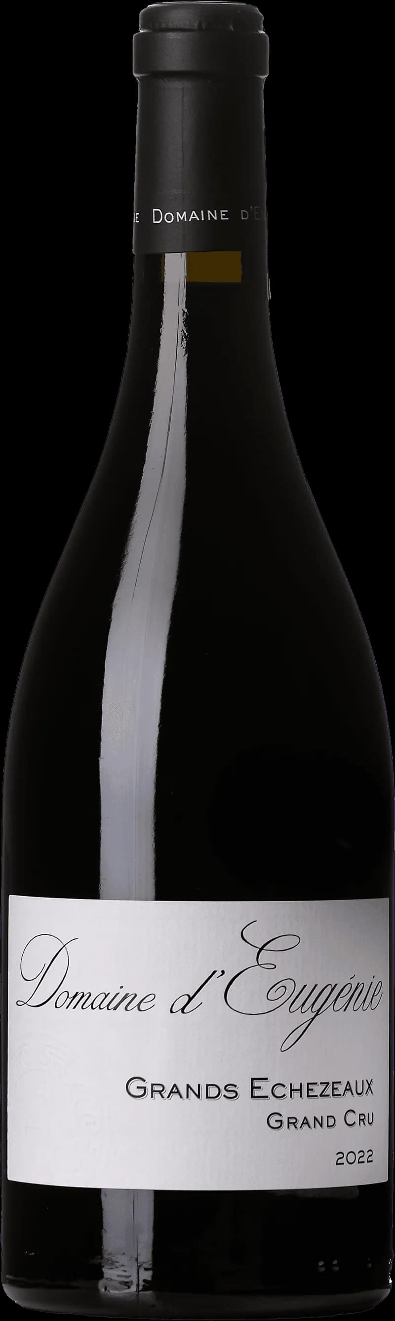Flaska av Grands Échezeaux Grand Cru rött vin från Bourgogne.