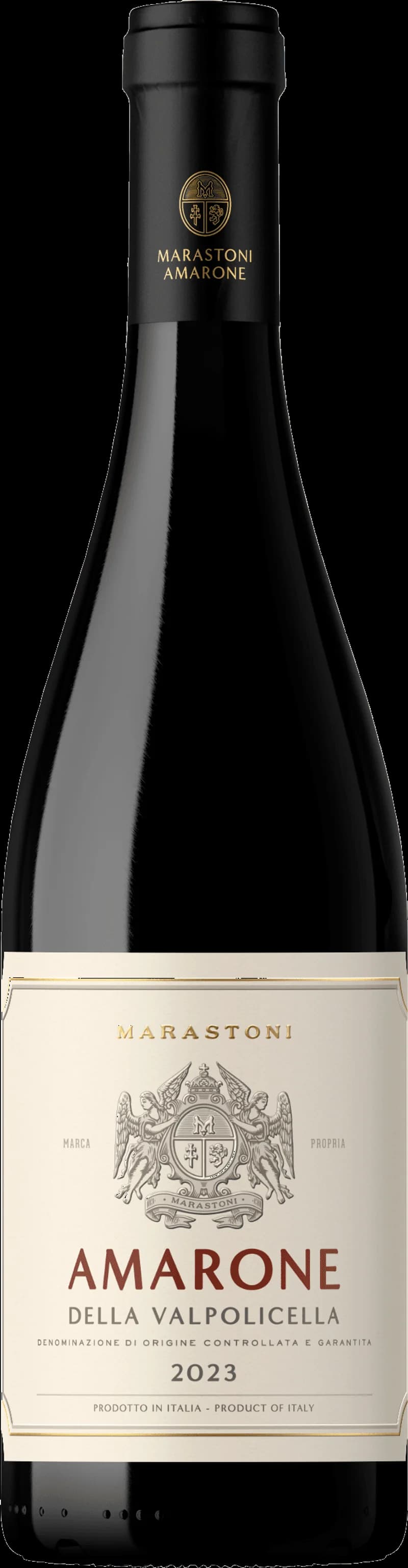 Flaska Amarone della Valpolicella, ett fylligt rött vin från Italien, mot en neutral bakgrund