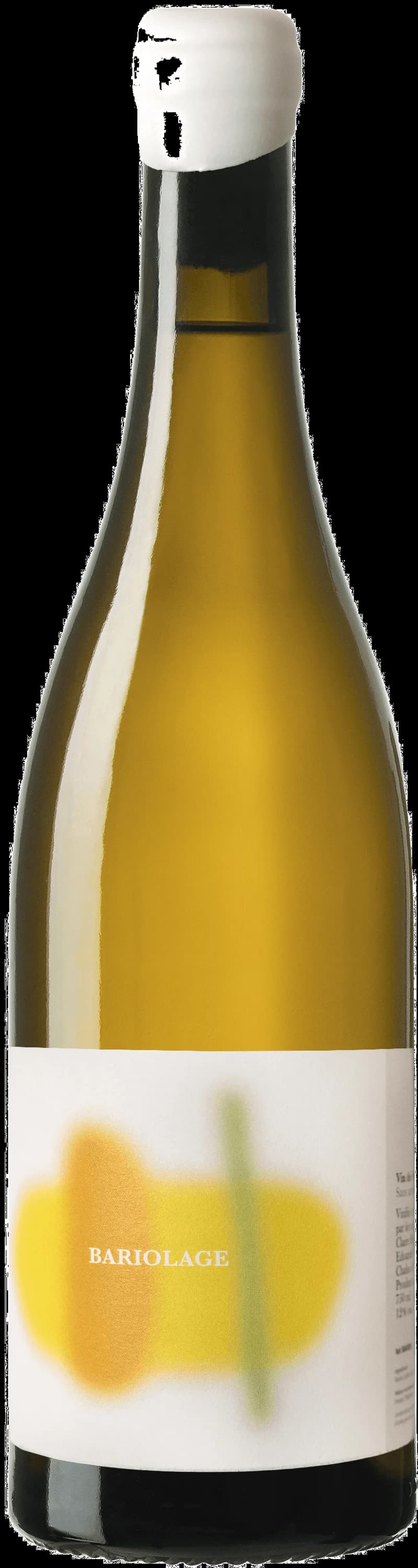 Flaska och glas med vitt vin av sorten Bariolage, uppställt för provning