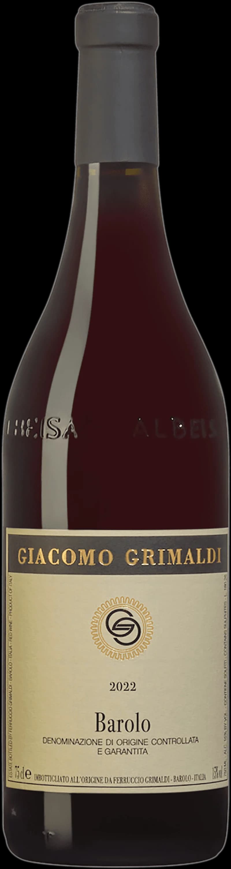Flaska och glas med rött Barolo-vin från Piemonte, Italien