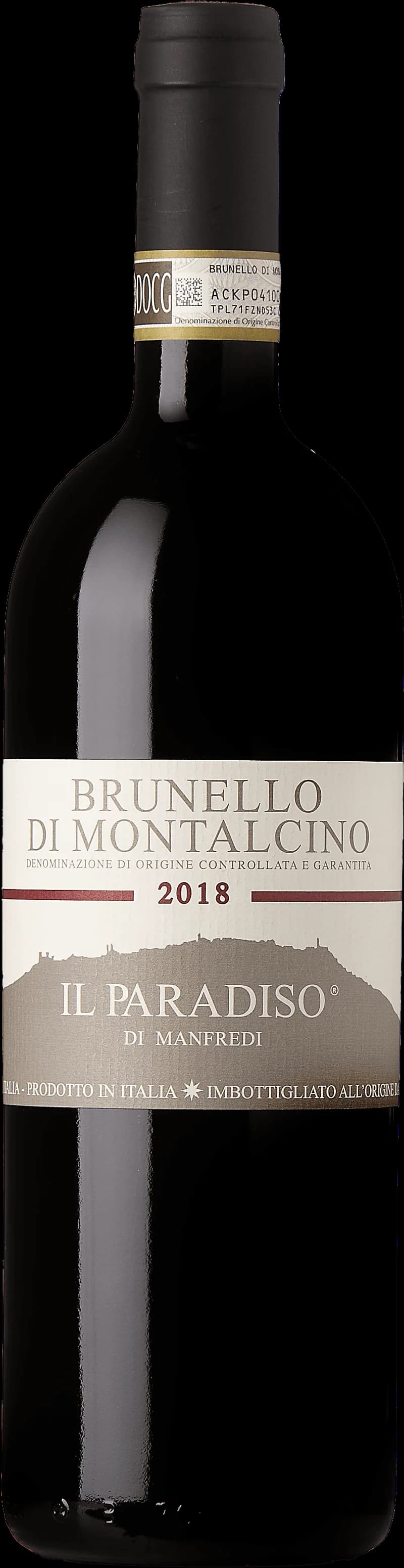 Flaska och glas med rött vin av typen Brunello di Montalcino